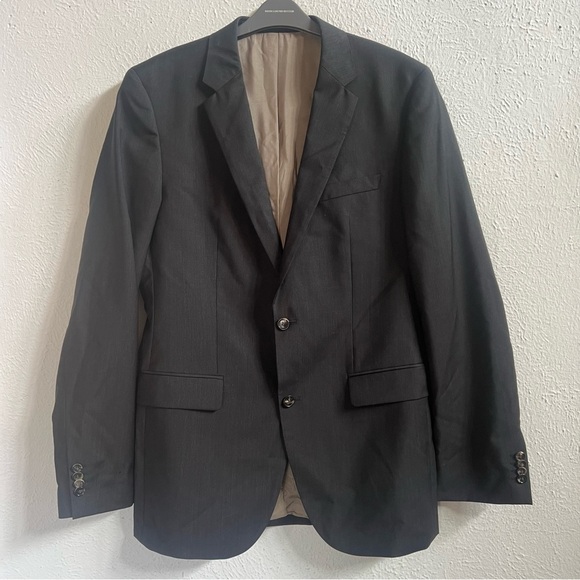 BOSS dark gray pin stripe wool 2 button suit coat